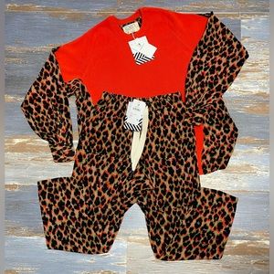 Free People Red and Black Leopard Print Joggers